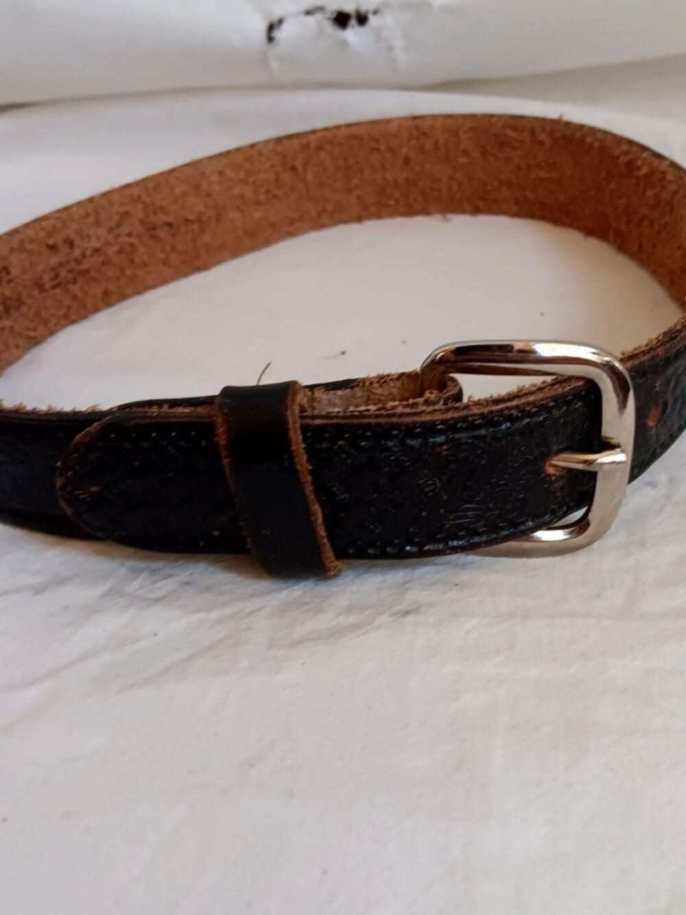 Vintage Leather Cowboy Belt Girl Boys 20" Black Embossed Eagles 1980's